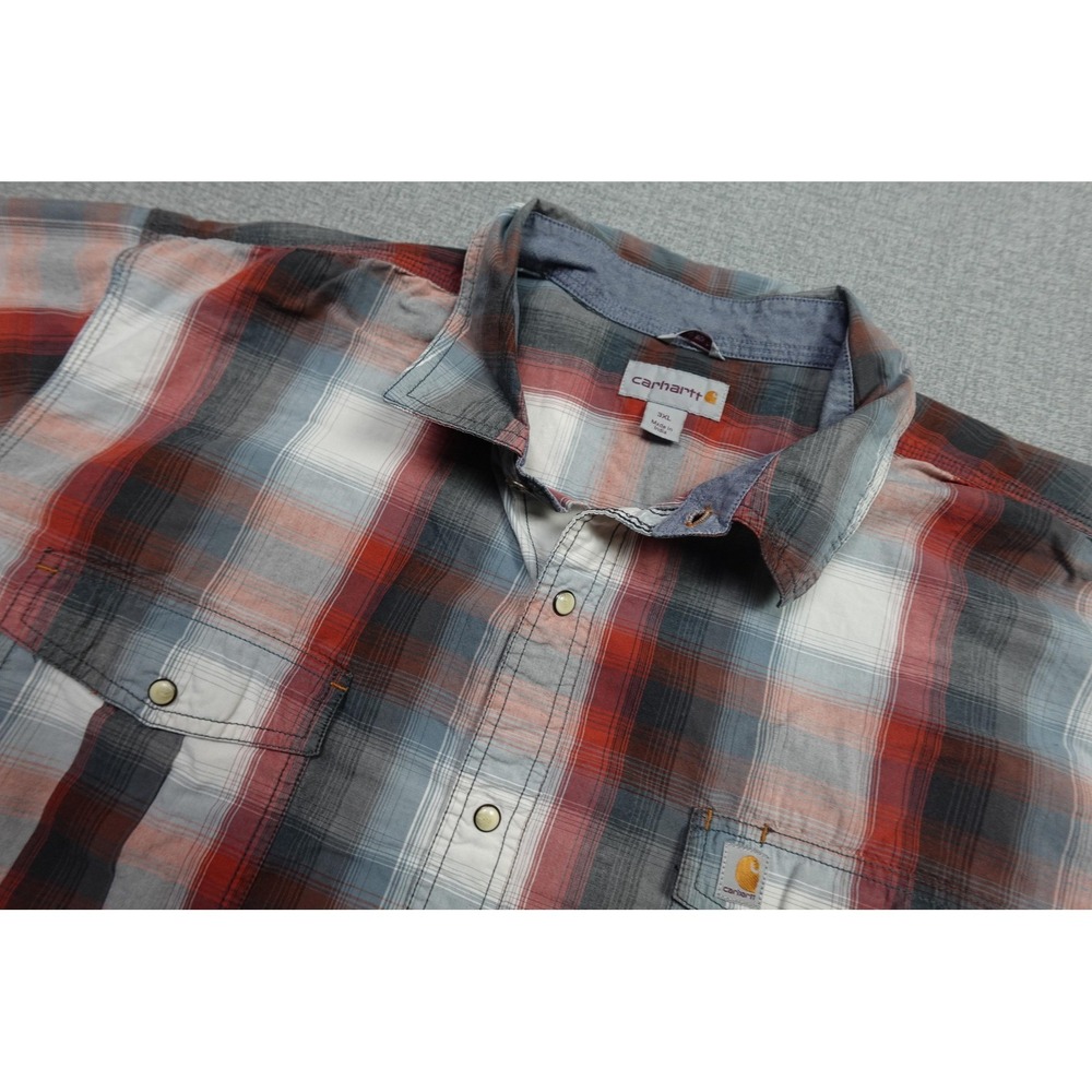 Carhartt Pearl Snap Shirt Mens 3XL Red Gray Plaid Short Sleeve Snap Workwear